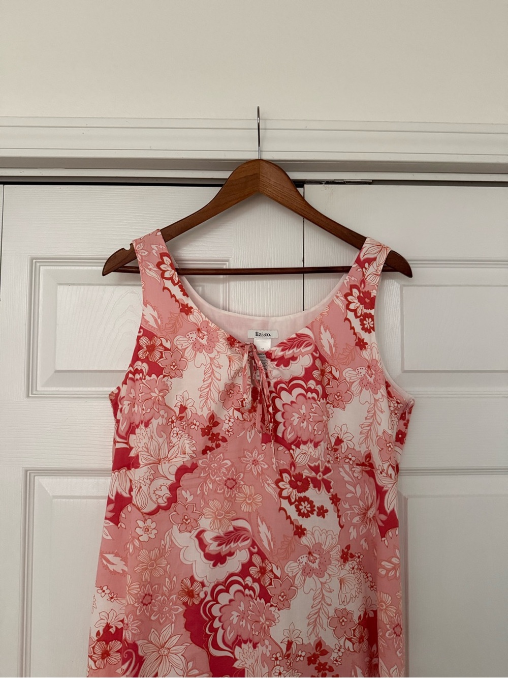 LIZ&CO Pink Floral Tie Sleeveless Midi Dress